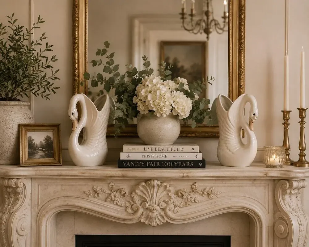 Ceramic Swan Vase Pair Approx. 10” Elegant Mantel & Bookshelf Decorate